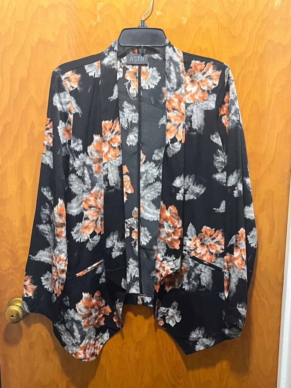 ASTR Black Floral Draped-Front Blazer